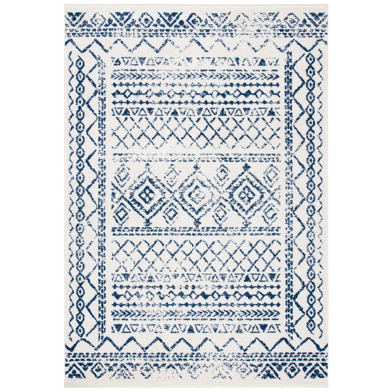 SAFAVIEH Tulum Hinnertje Rustic Moroccan Boho Tribal Distressed Rug - 9' x 12' - Ivory/Navy