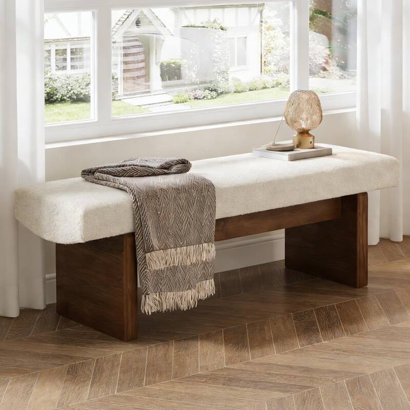 Solid Wood Upholstered Entryway Bench, Bedroom Bed End Foyer Accent Bench Dining Kitchen Bench for Living Room