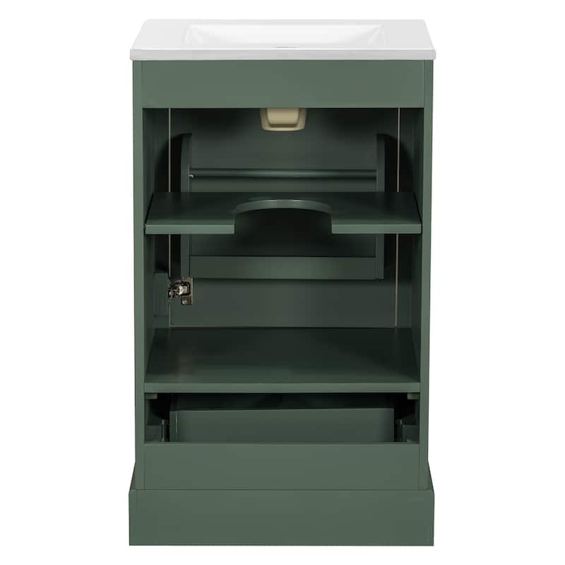 20 Inch Bathroom Vanity With Ceramic Sink, Soft Close Door, Adjustable U-Shaped Shelf, Compartment Drawer And Door Storage Rack