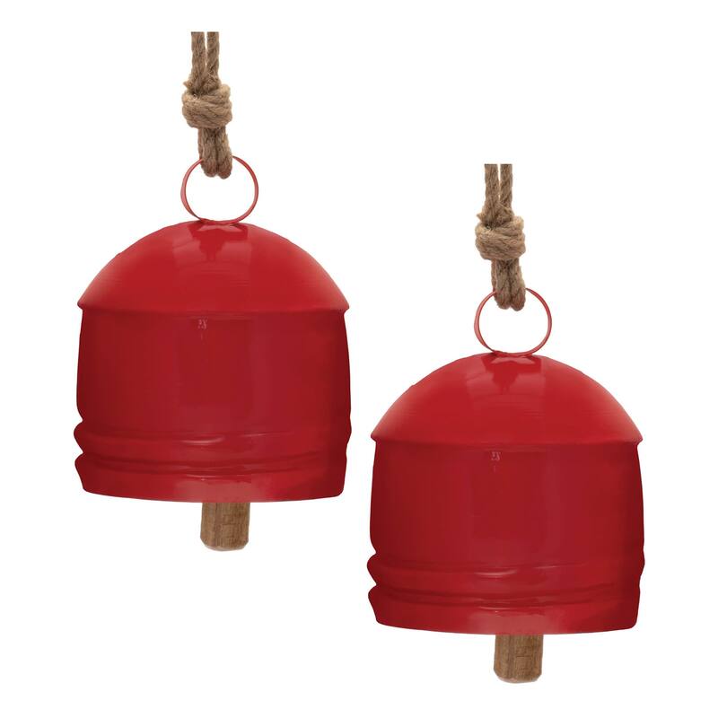 HomeRoots Set of Four Red And Natural Holiday Bell Shaped Ornaments