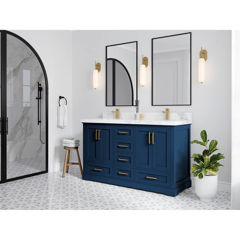 Willow Collection 60 in W x 22 in D x 36 in H Boston Double Bowl Sink Bathroom Vanity with Countertop