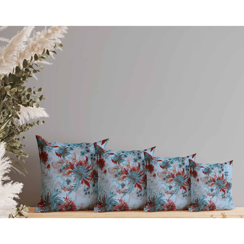 Delightful Wildflowers Faux Suede Reversible Throw Pillow Blue and Red