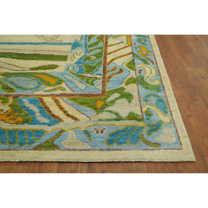 Vegetable Dye Wool Oushak Turkish Area Rug, Geometric Carpet - 11' 8'' X 9' 1''