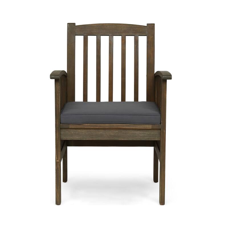2-Piece Outdoor Acacia Wood Dining Chairs with Water-Resistant Cushion