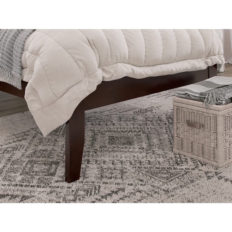 Twin XL Platform Bed - Solid Wood Espresso Finish, Minimalist Design with Headboard & Charging Station