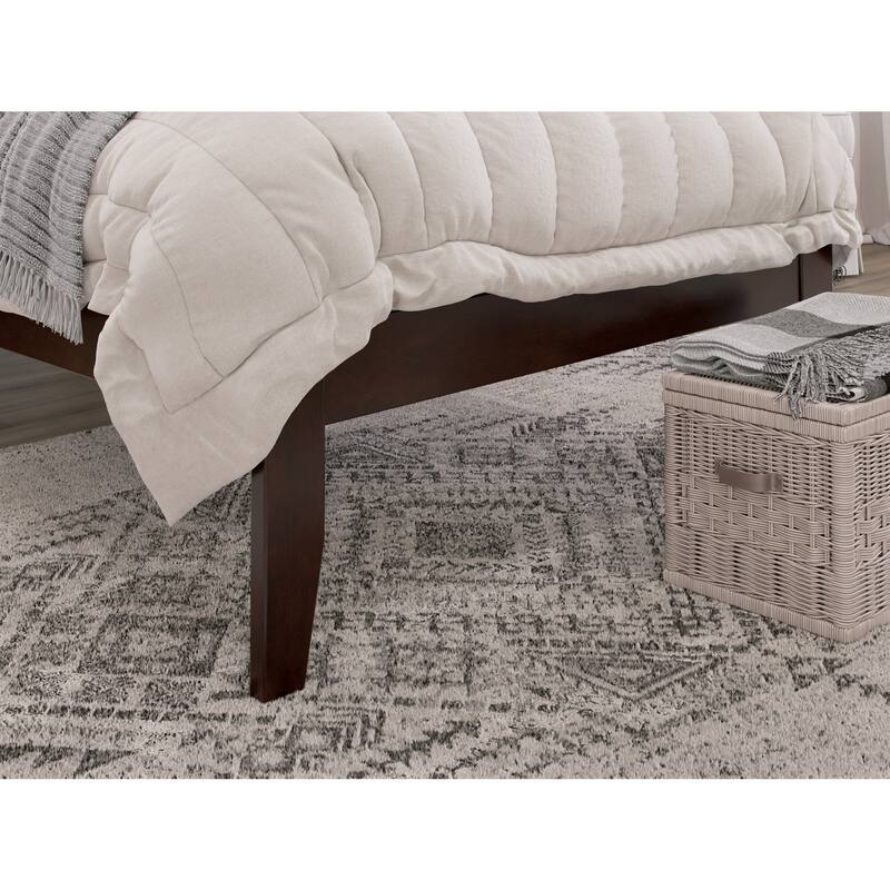 Wood Platform Bed - Twin Size, Espresso Finish - Charging Station & Arched Headboard