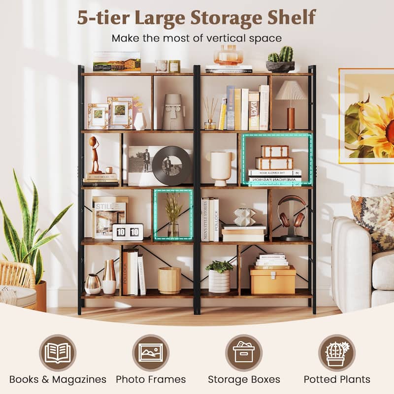 Gymax 2PCS 61'' 5-Tier Bookshelf w/Metal Frame 2 Anti-Tipping Devices