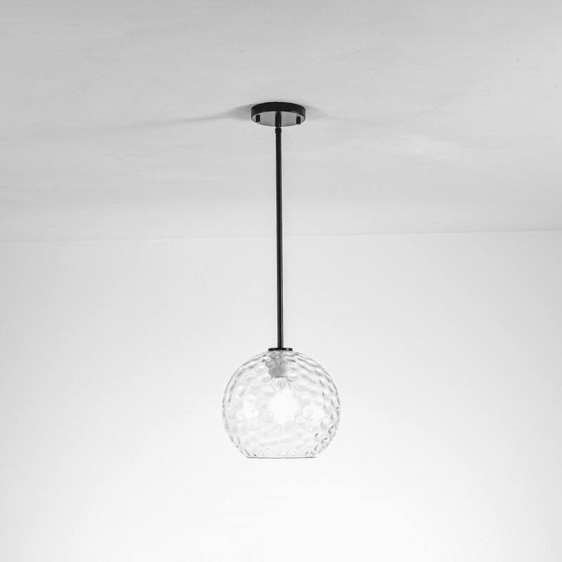 1-Light Modern Contemporary Gold/Black Metal Mini Hanging Pendant Lights with Clear Textured Glass Globe Shade - Black/Clear