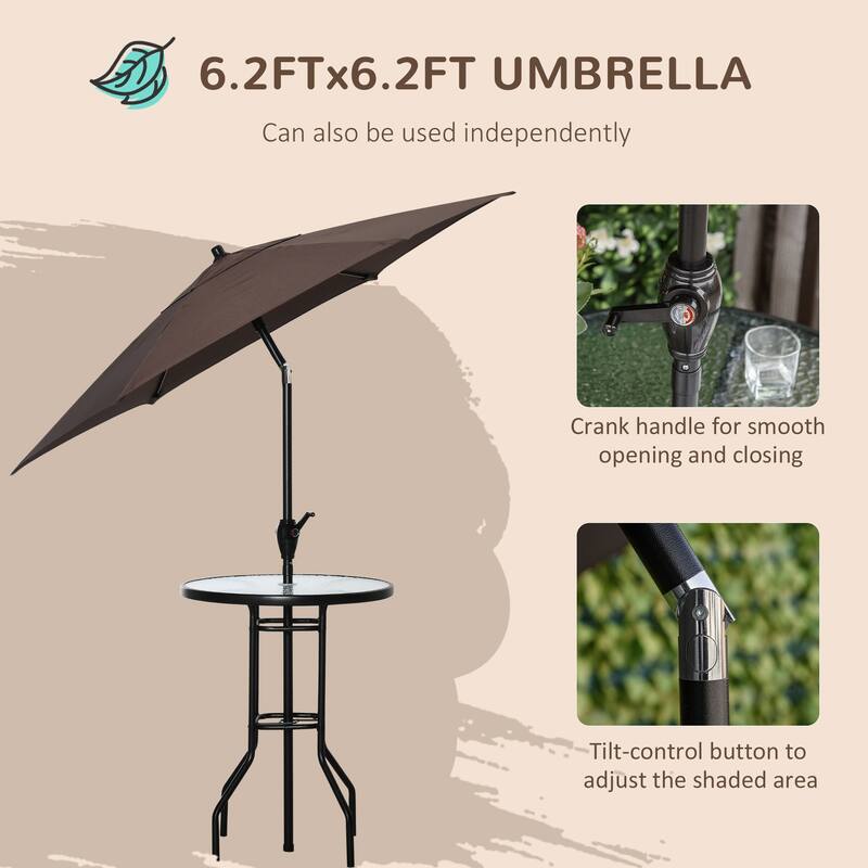Outdoor Patio Dining Set, Outdoor Garden Furniture Set with 2 Folding Chairs, Tempered Glass Tabletop with Umbrella Hole