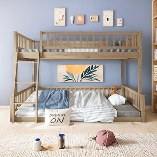 Full XL over Queen Bunk Bed with Ladder and Guardrails