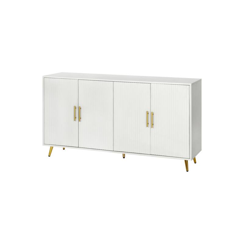 Wood TV Stand with Storage Cabinet & Adjustable Shelves, Media TV Console for Living Room