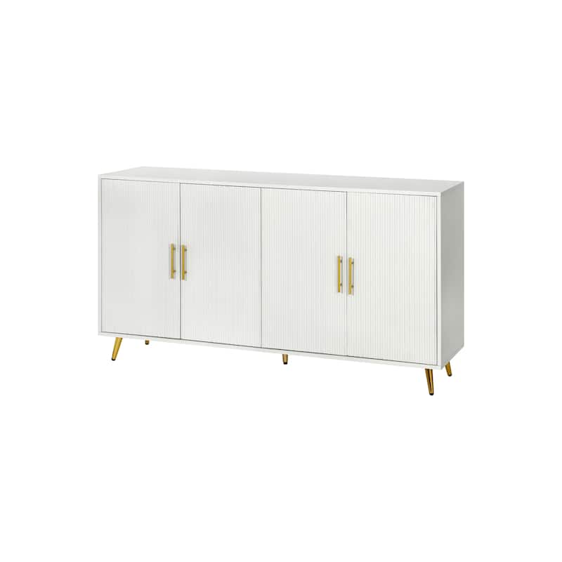 Wood TV Stand with Storage Cabinet & Adjustable Shelves, Media TV Console