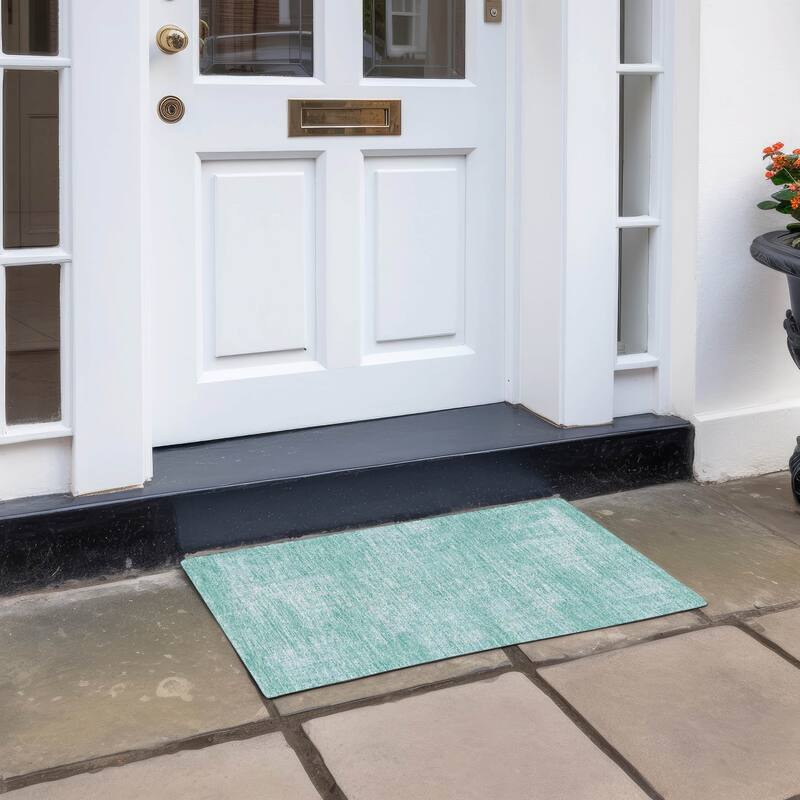 Machine Washable Indoor/ Outdoor Chantille Abstract Solid Rug - Turquoise - 1'8" x 2'6"