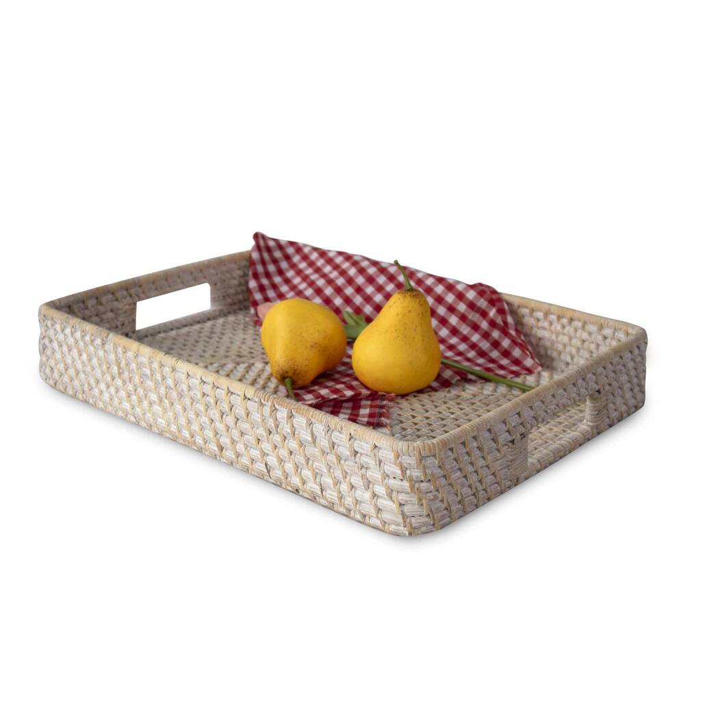 Vintage Rectangular Rattan Woven Tray with Handles