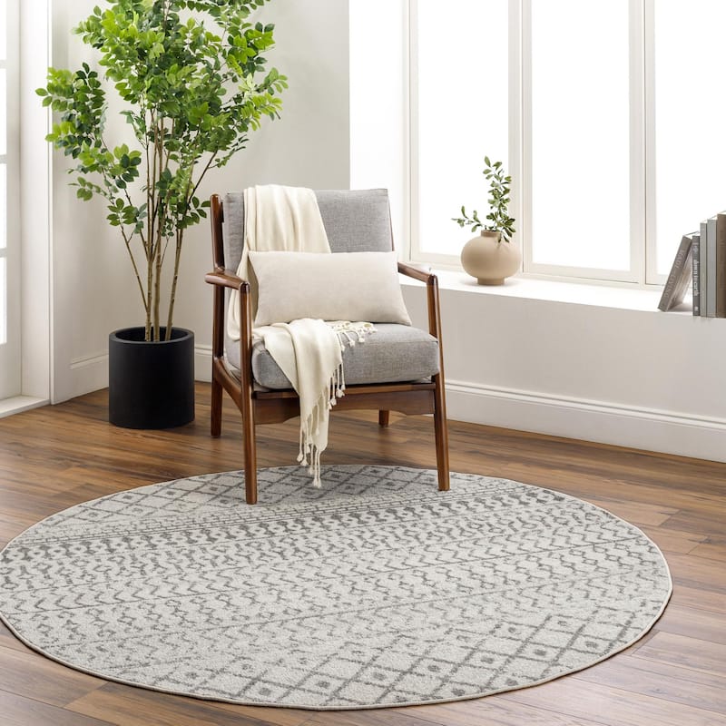 Livabliss Elaziz Moroccan Geometric Area Rug - Dark Grey - 3'11" x 3'11" Round