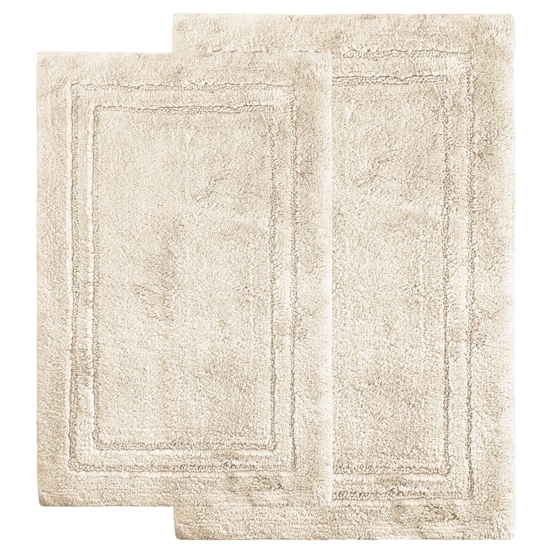 Superior Cotton Solid Non-slip Backing 2-Piece Bath Rug Set - Cream
