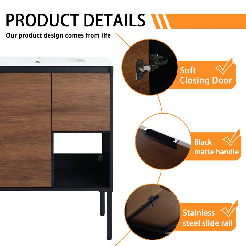 Bathroom Vanity With Sink In 30 Inch, Freestanding/Floating Bathroom Vanity with Soft Close Door and Drawer