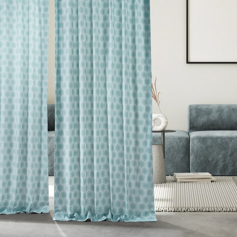 Exclusive Fabrics Modern Honeycomb Aqua Printed Cotton Room Darkening Curtain (1 Panel)