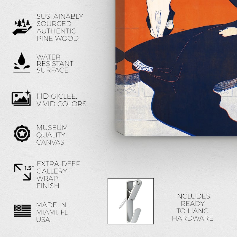Wynwood Studio Canvas Fashion and Glam Woman reading a book - Edward Penfield Orange and Vintage Wall Art Canvas Print
