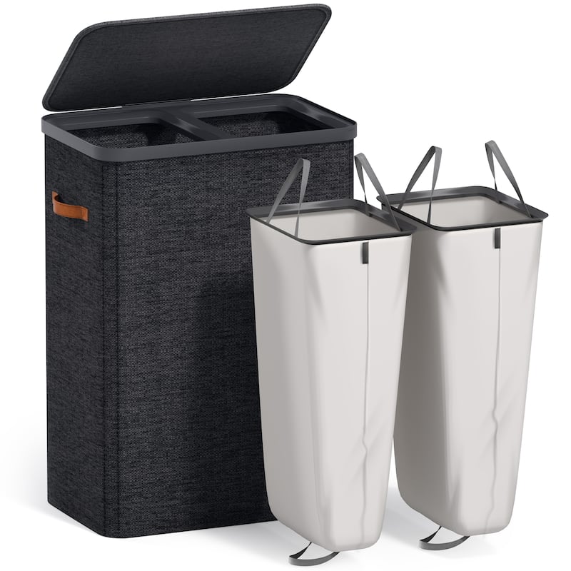 Sorbus 2-Compartment Laundry Basket with Removable Laundry Bag - Durable Organizer for Bathroom. - Black