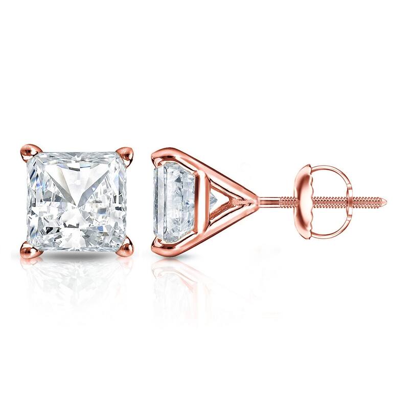 Auriya 3/4ctw Princess-cut Diamond Stud Earrings 14k Gold Martini-set - Rose