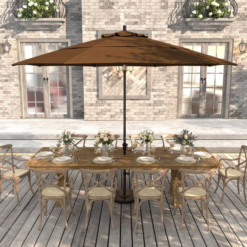 California Umbrella 11' Round Aluminum Crank Open Auto Tlit Patio Umbrella, Bronze Finish, Double Wind Vent.