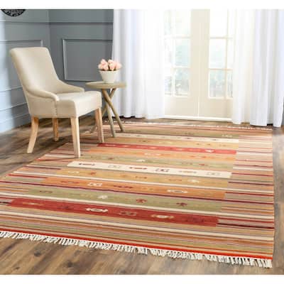 SAFAVIEH Handmade Kilim Flatweave Mechteld Casual Tribal Wool Rug with Fringe