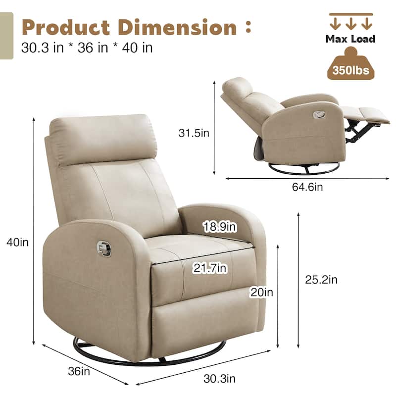 HOMYKA Modern Faux Leather Rocking Recliner with Swivel
