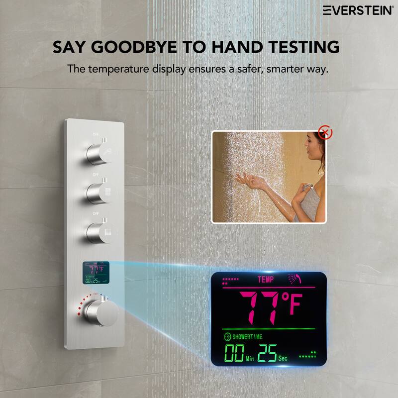 Digital Thermostatic Shower System Faucet Set 12" and 6" Temperature-Sensitive LED Rain Shower Head with Handheld Spray