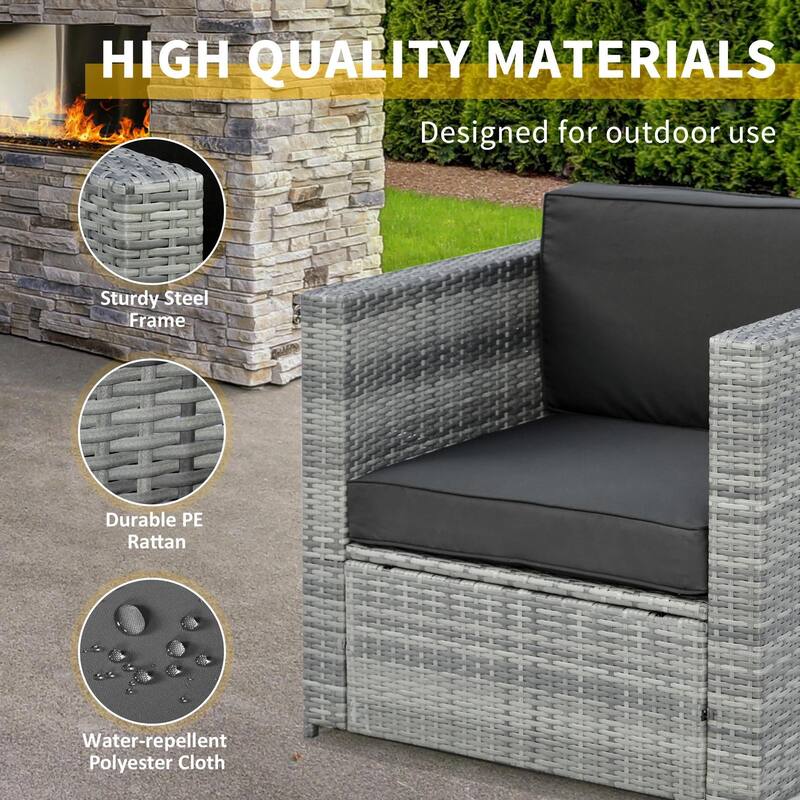 Wicker Bistro Patio Set, 2 Porch Chairs and Glass Table