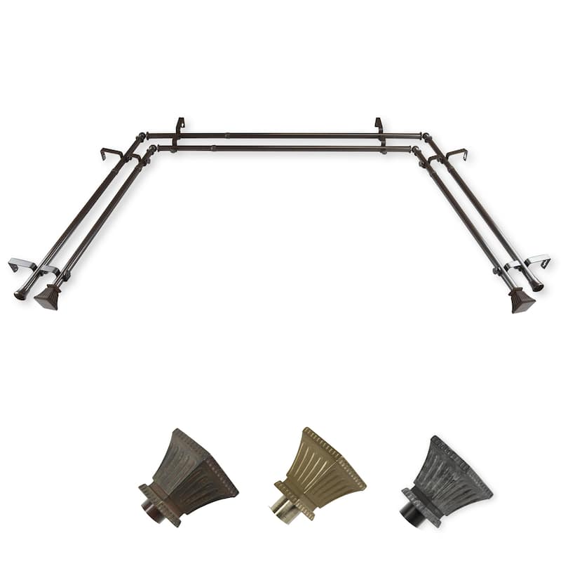 Bay Window Curtain Rods & Hardware Set - Telescoping Design, Adjustable Lengths, Old World Style - M