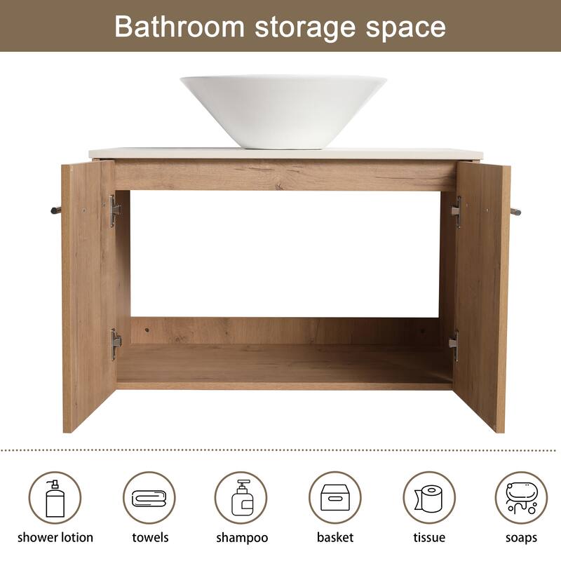 Malwee 24"/30" Floating Bathroom Vanity, Wall Mounted Bathroom Vanity with Ceramic Sink,Soft Close Doors