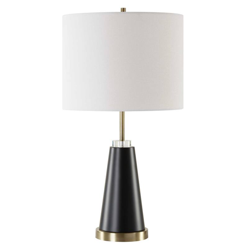 Gek Table Lamp, Off White Linen Shade, Black Tapered Base, 28 Inch