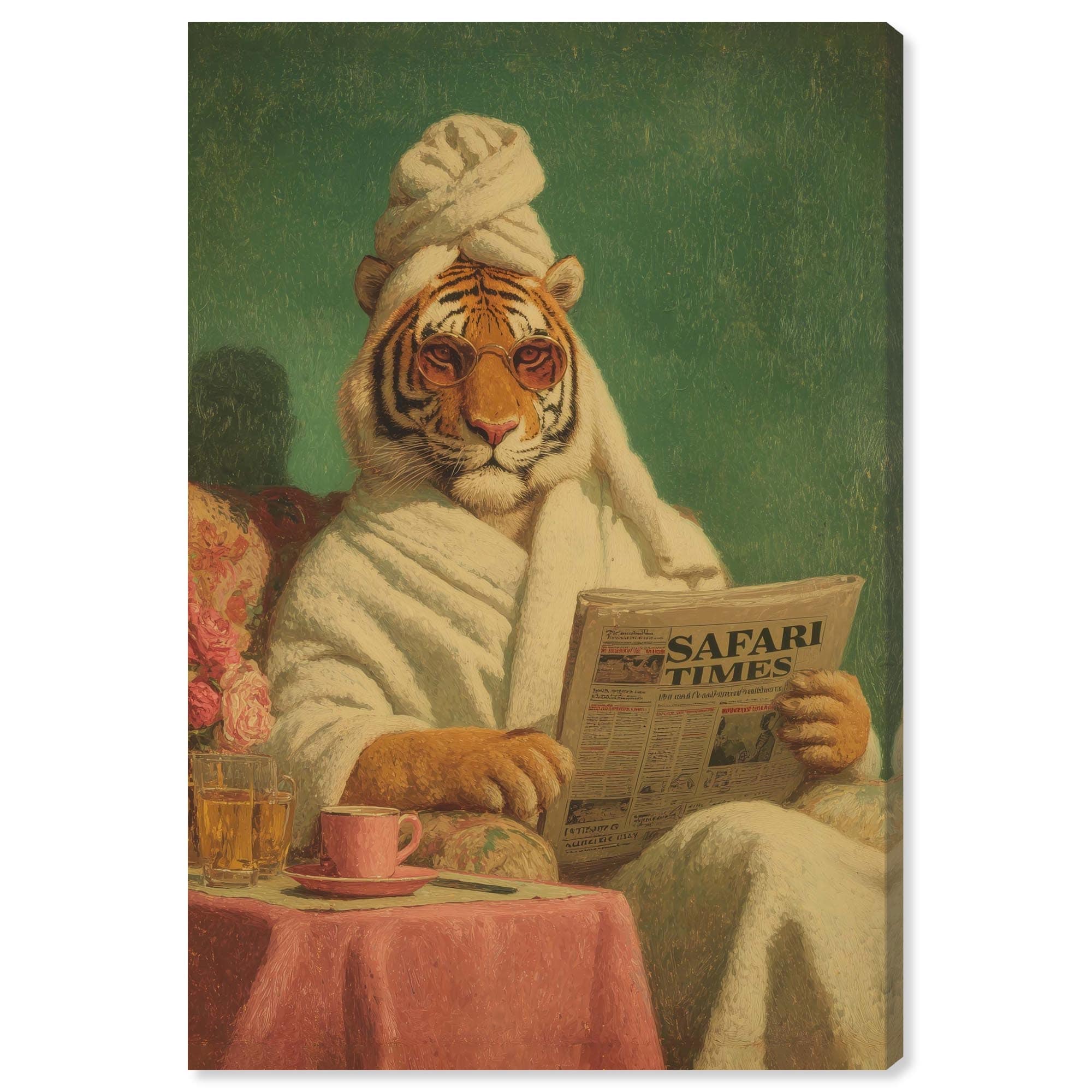 Tiger Spa Chill Bathroom Wall Art Wrapped Canvas Print by Art Remedy