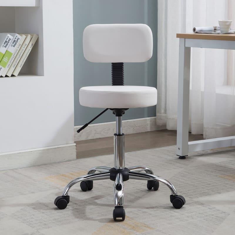 Adjustable Rolling Work Stool with Faux Leather Seat and Foldable Footrest, Versatile Stool for Home Office, Vanity,