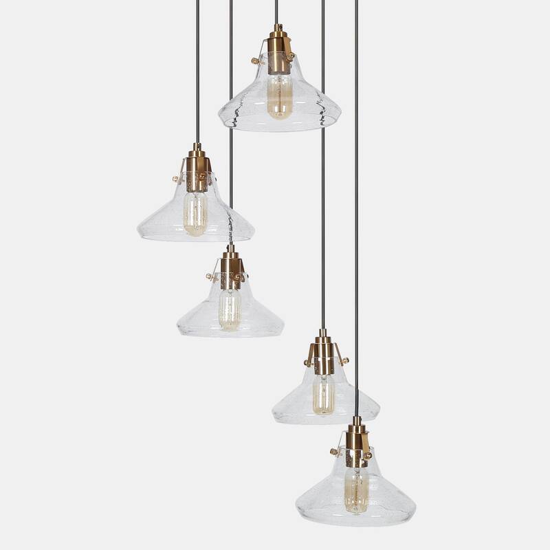 Farmhouse 5-Light Cluster Entryway Glass Adjustable Wire Pendant for Coastal Bathroom - 19.7"W x 19.7"D x 37" - 68"H
