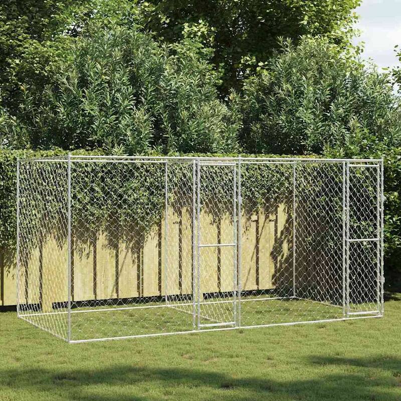 vidaXL Dog Cage Silver 400/600 x 200 x 200 cm Galvanised Steel - 400 x 200 x 200 cm
