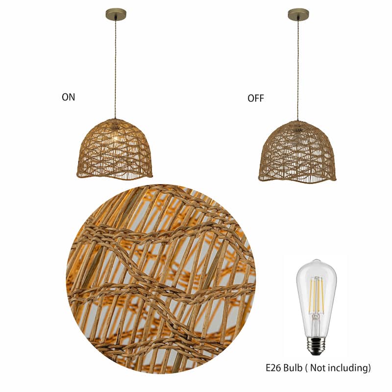 Nami 1-Light Rattan Dome Pendant, Japandi Boho - Handwoven - 16" Wide