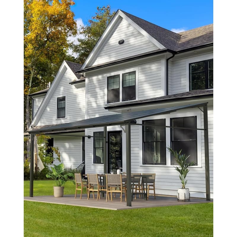 12x16 FT Wall Mounted Lean to Hardtop Gazebo Pergola for Porch, Decks, Backyard - 12X16 Ft