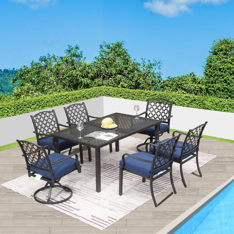 Domi 7-Piece Metal Patio Dining Set with Cushions and Table, Outdoor Furniture for Garden or Deck