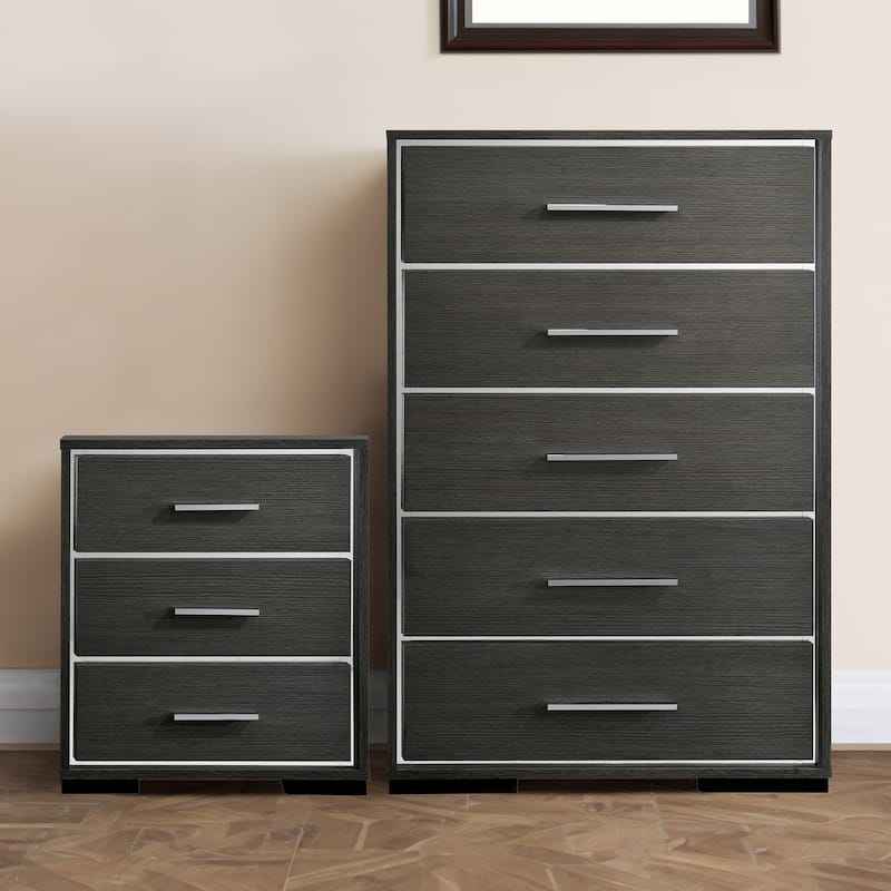 Furniture of America Kastela Contemporary Grey 2-Piece Nightstand and Chest Set with USB Ports - Warm Grey