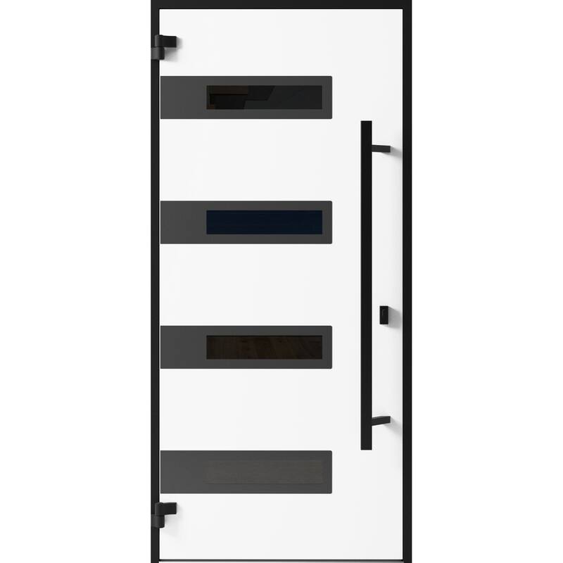 Front Prehung Steel Door Ronex 1055 Teak 2 Side and Top Window Sidelite W16+36+16xH80+16 Lh I