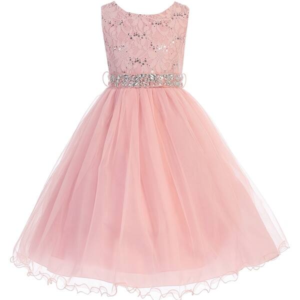 Shop Flower Girl Dress Glitter Sequin Top Rhinestone Sash Blush