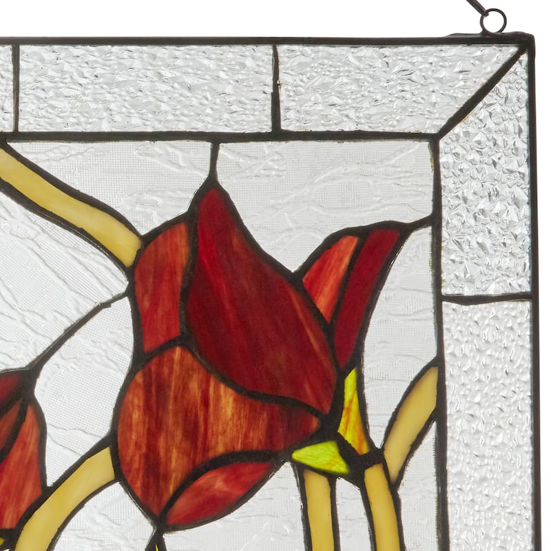 16-in H Red Floral Vines Multicolored Stained Glass Window Panel - 24" x 0.25" x 16"