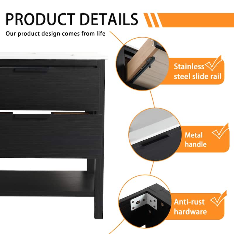 Bathroom Vanity With Sink In 30 Inch, Freestanding Bathroom Vanity With 2 Soft Close Drawers
