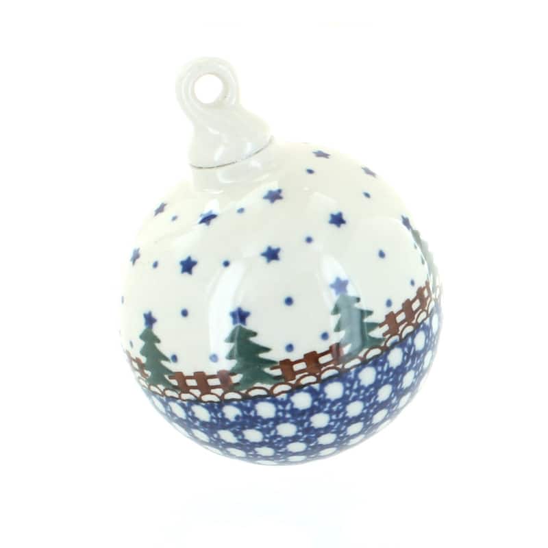 Blue Rose Polish Pottery 186 Ceramika Artystyczna Large Round Christmas Ornament