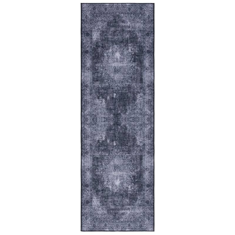 SAFAVIEH Tucson Machine Washable Slip Resistant Genny Oriental Distressed - 2' 6" x 10' - Black/Grey - Runner