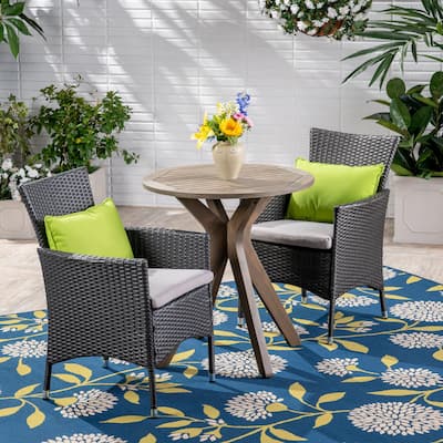 Jillian Outdoor 3 Piece Acacia Wood and Wicker Bistro Set by Christopher Knight Home - N/A