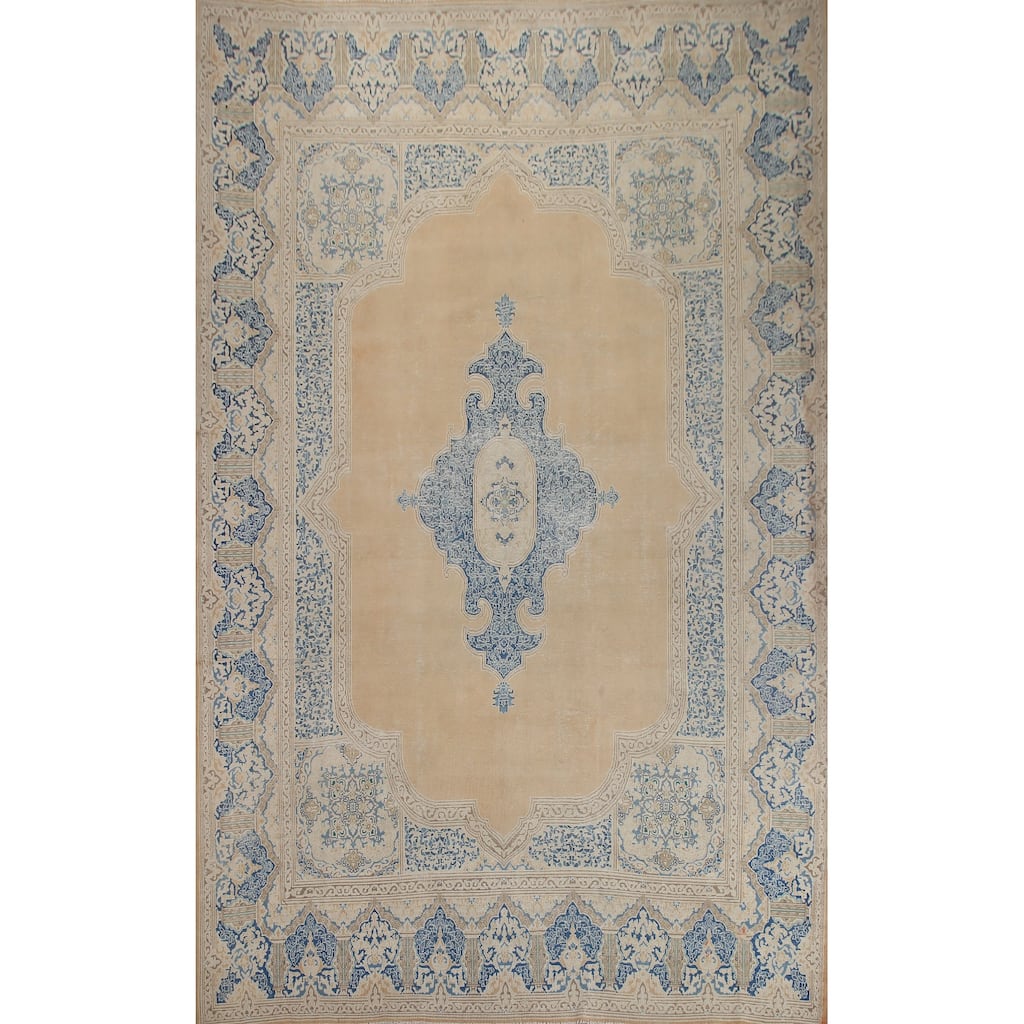 Hand Knotted Oriental 100% Wool Carpet Traditional Medallion Peach Kerman Area Rug - 13' 7'' X 10' 5''