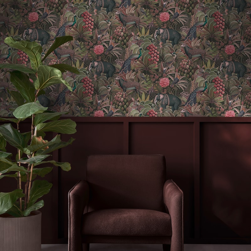 Graham & Brown Jungle Jamboree Damson Wallpaper